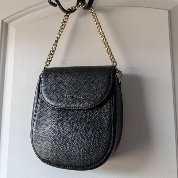 🖤EUC Bandolier Shay Genuine Pebble Leather Shoulder Mini Bag, Black & Gold - Picture 5 of 16